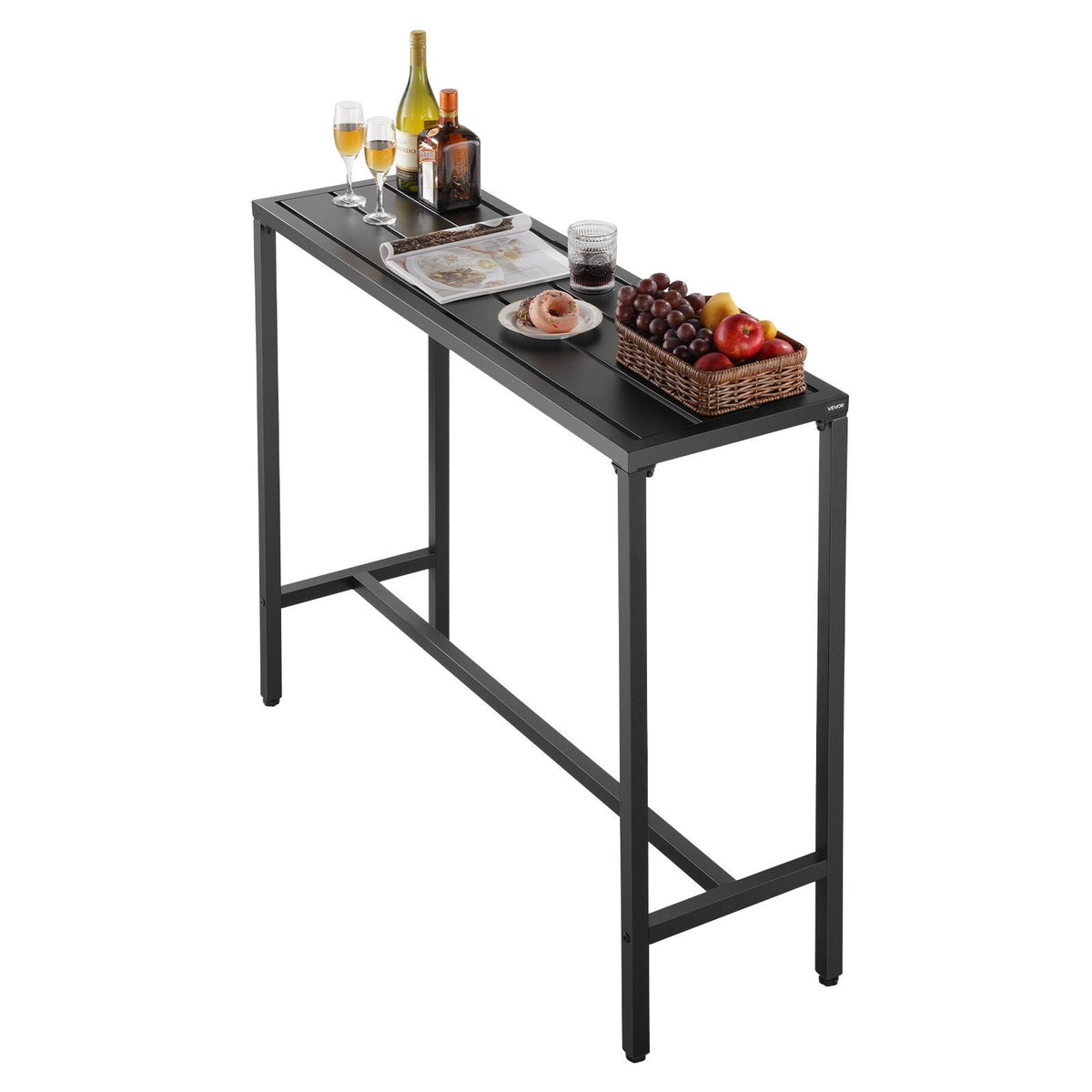 Outdoor Bar Table, 120 x 37.5 cm Patio Bar Table, Waterproof Top &amp; Sturdy Metal Frame, Rectangle Counter Height Dining Tables, Outdoor Furniture for Balcony, Yard, Hot Tub, Poolside, Indoor