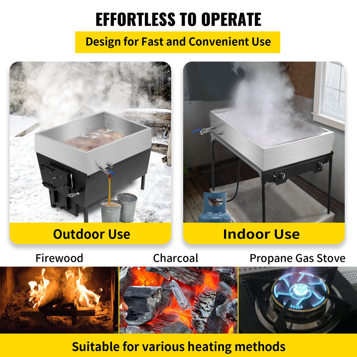 VEVOR Maple Syrup Evaporator Pan 76x41x24 cm Stainless Steel Maple Syrup Boiling Pan with Valve for Boiling Maple Syrup