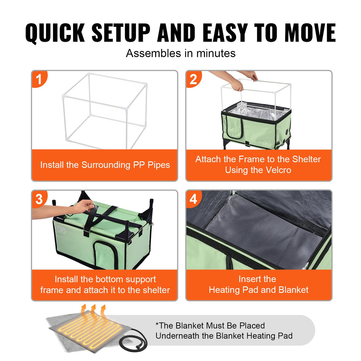 VEVOR Elevated Heated Cat House, Cuboid Kitty Shelter with Adjustable Temperature and Timer, 900D Oxford Cloth Foldable Cat Shelter with Heated Pad  for Winter to Stay Warm and Cozy, Green (Large)