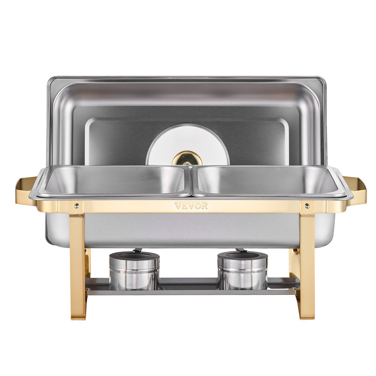 Chafing Dish Buffet Set, 4 Qt 2 Pack, Stainless Steel Chafer with 4 Half Size Pans, Rectangle Catering Warmer Server with Glass Lid Water Pan Folding Stand Fuel Holder, for Wedding Party Banquet