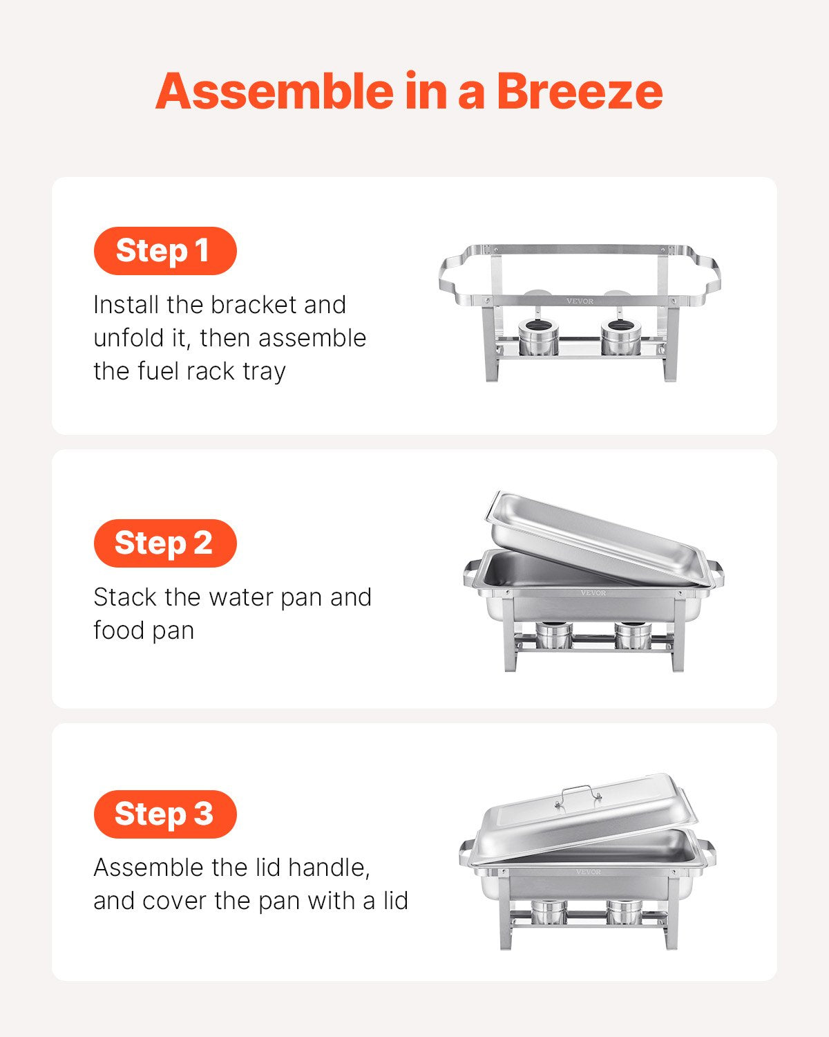 VEVOR 8 Qt 2 Pack Rectangle Chafing Dish Buffet Set Fullsize Pan Stainless Steel
