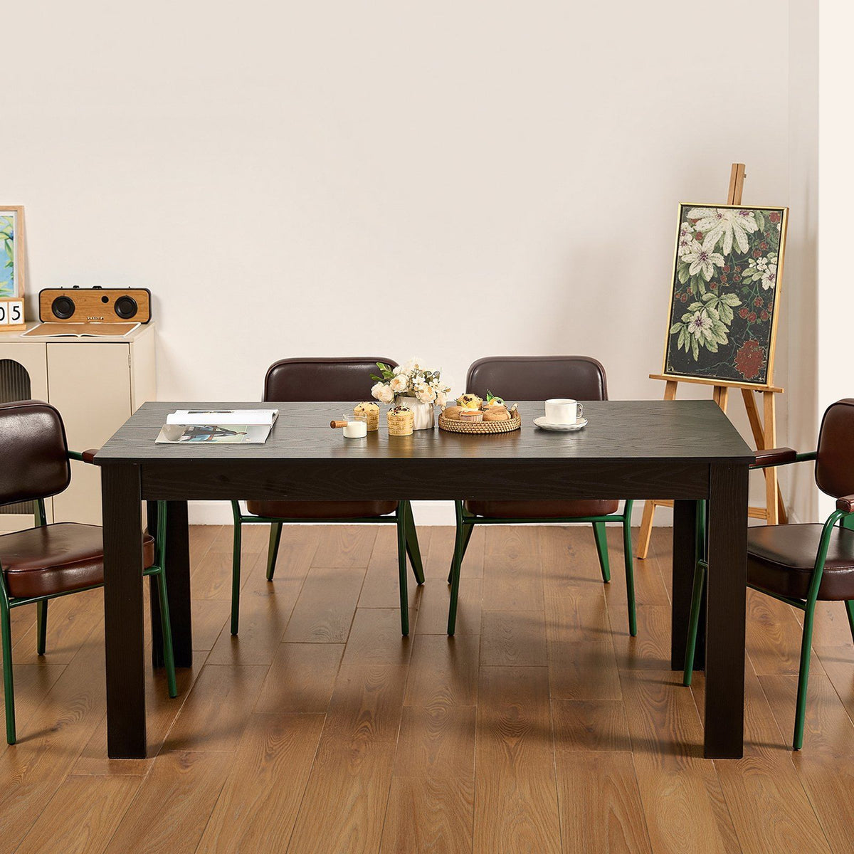 Rectangle Dining Table, 63 inch Length Large Wood Tables for 4-6 Person, Modern Dinner Furniture, Conference Desk Supporting for 330LBS, for Home Kitchen Living Room, Black(Only Table)