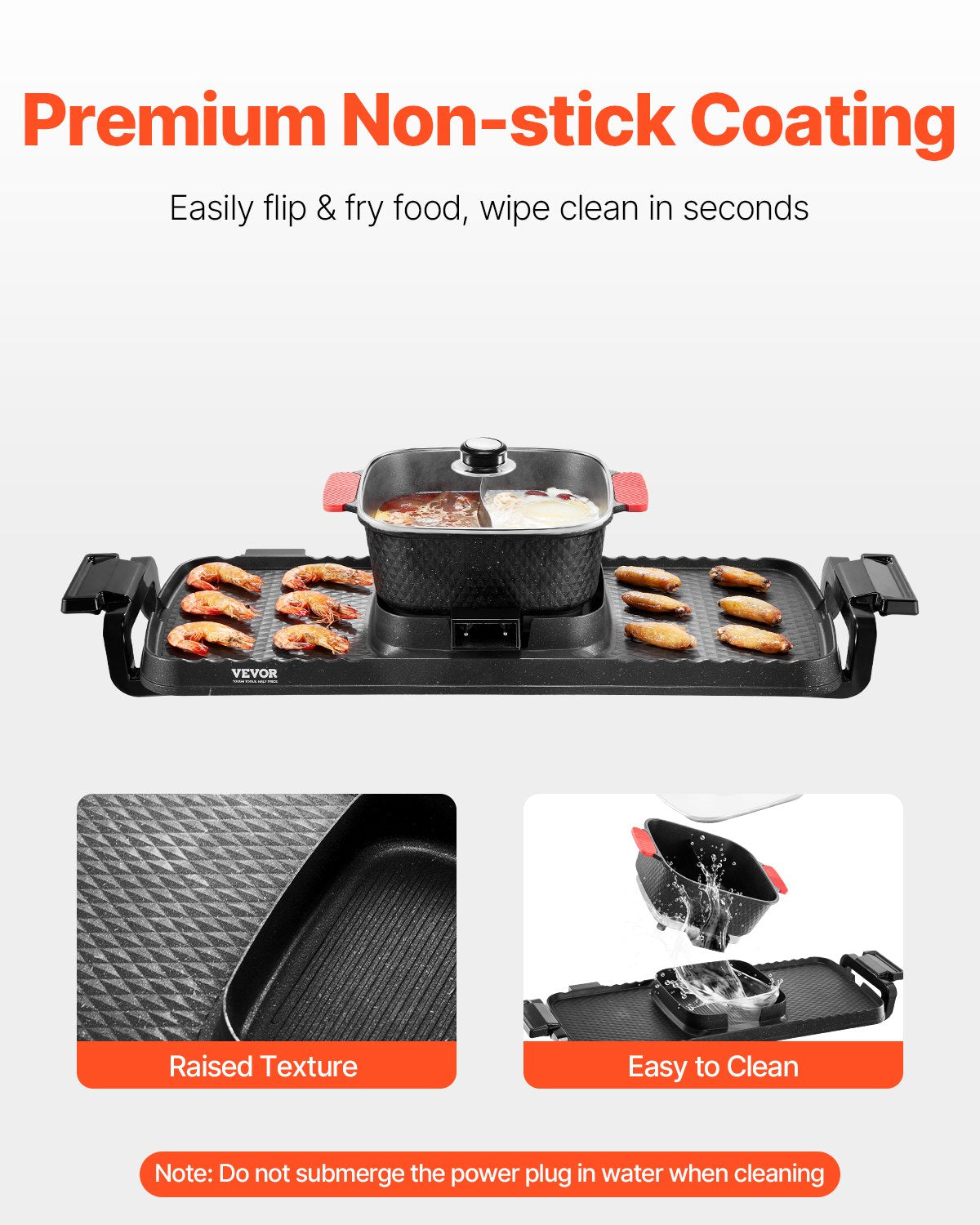 VEVOR Hot Pot with Grill 2300W 2-in-1 Electric Smokeless BBQ with Removable Pot