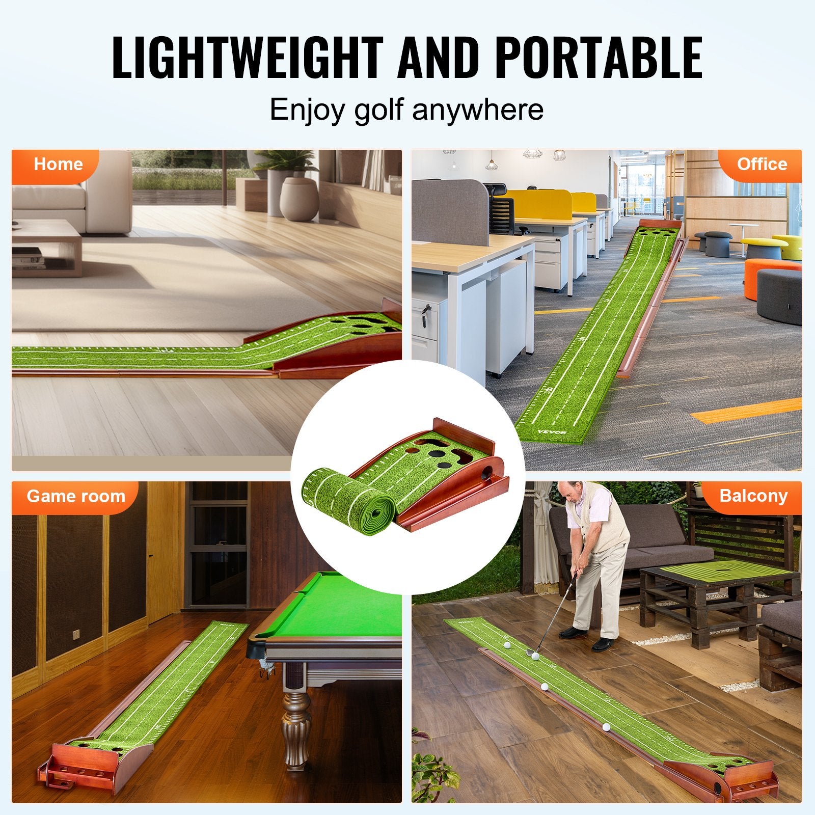 VEVOR Golf Putting Mat, 5 Hole Indoor Golf Putting Green, Wrinkle-Free Golf Training Aid, Mini Golf Set  with Auto-Ball Return, Alignment Guide, 3 Ball, Wood Base, Game Practice Gift for Home Offic