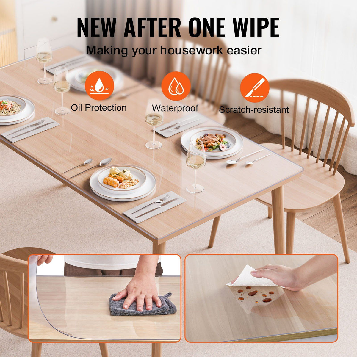 Plastic Table Cover, 30 x 60 Inch 1.5 mm Thick Clear Table Protector, Rectangle PVC Desk Mat, Waterproof & Easy Cleaning Desk Pad Tablecloth, for Office Dresser Dining Room Table Night Stand