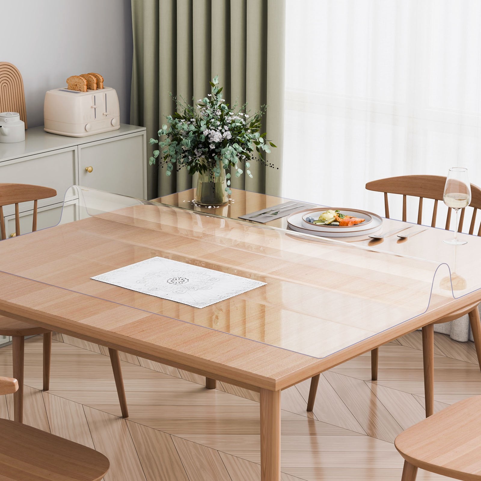 VEVOR Plastic Table Cover, 48 x 48 Inch 1.5 mm Thick Clear Table Protector, Square PVC Desk Mat, Waterproof & Easy Cleaning Desk Pad Tablecloth, for Office Dresser Dining Room Table Night Stand