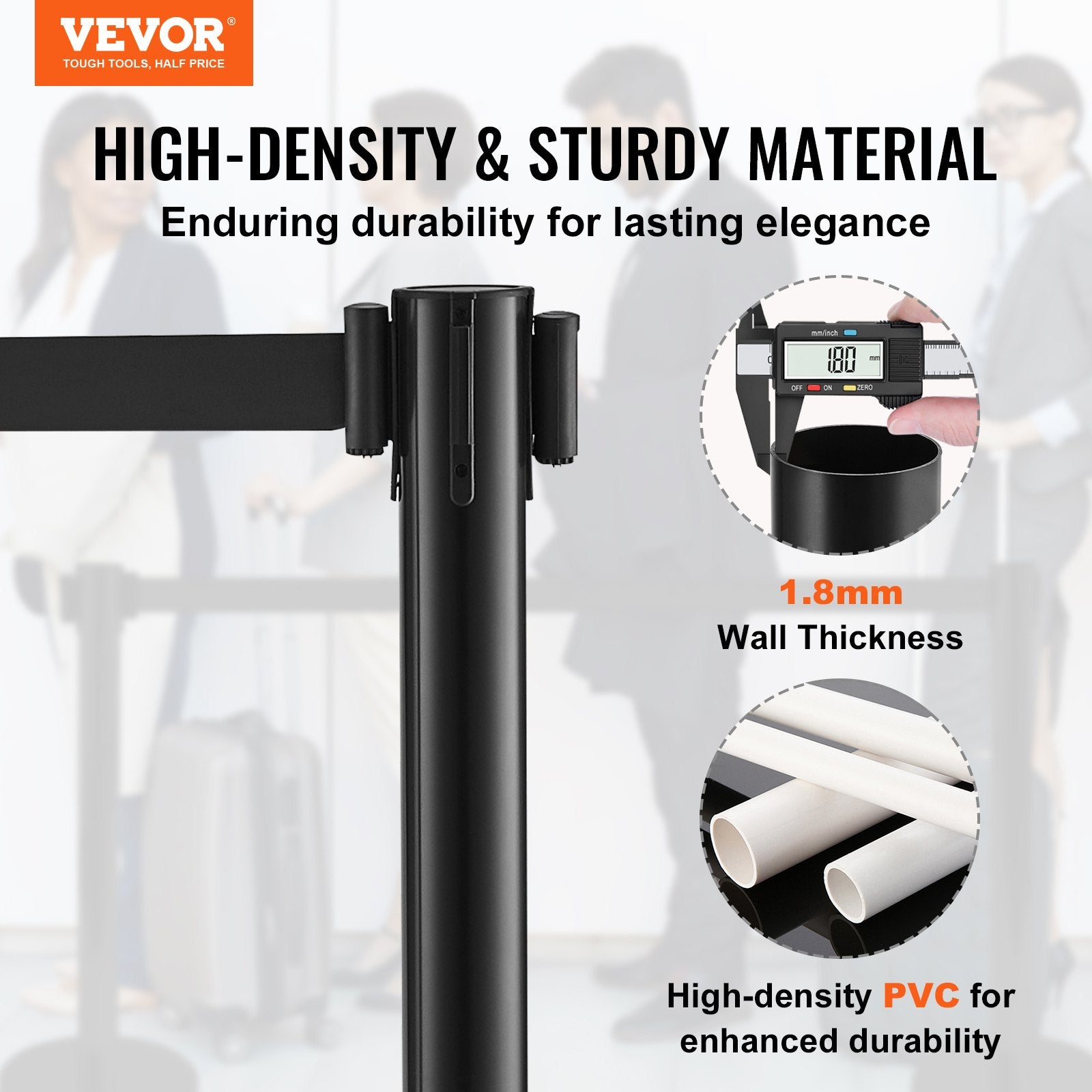 VEVOR Crowd Control Stanchions, 6-Pack Crowd Control Barriers with 3PCS 6.5FT Black Retractable Belts, Plastic Stanchion Queue Post, Belt Barriers Line Divider Stanchion Set for Airport, Exhibition