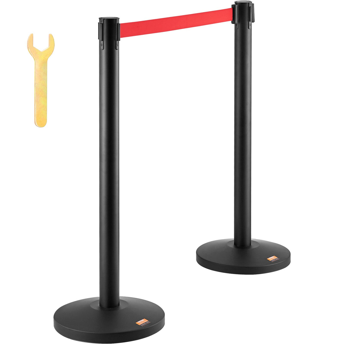 VEVOR Crowd Control Stanchions, 2-Pack Crowd Control Barriers, Carbon Steel Baking Painted Stanchion Queue Post with 11FT Red Retractable Belt, Belt Barriers Line Divider for Exhibition, Airport