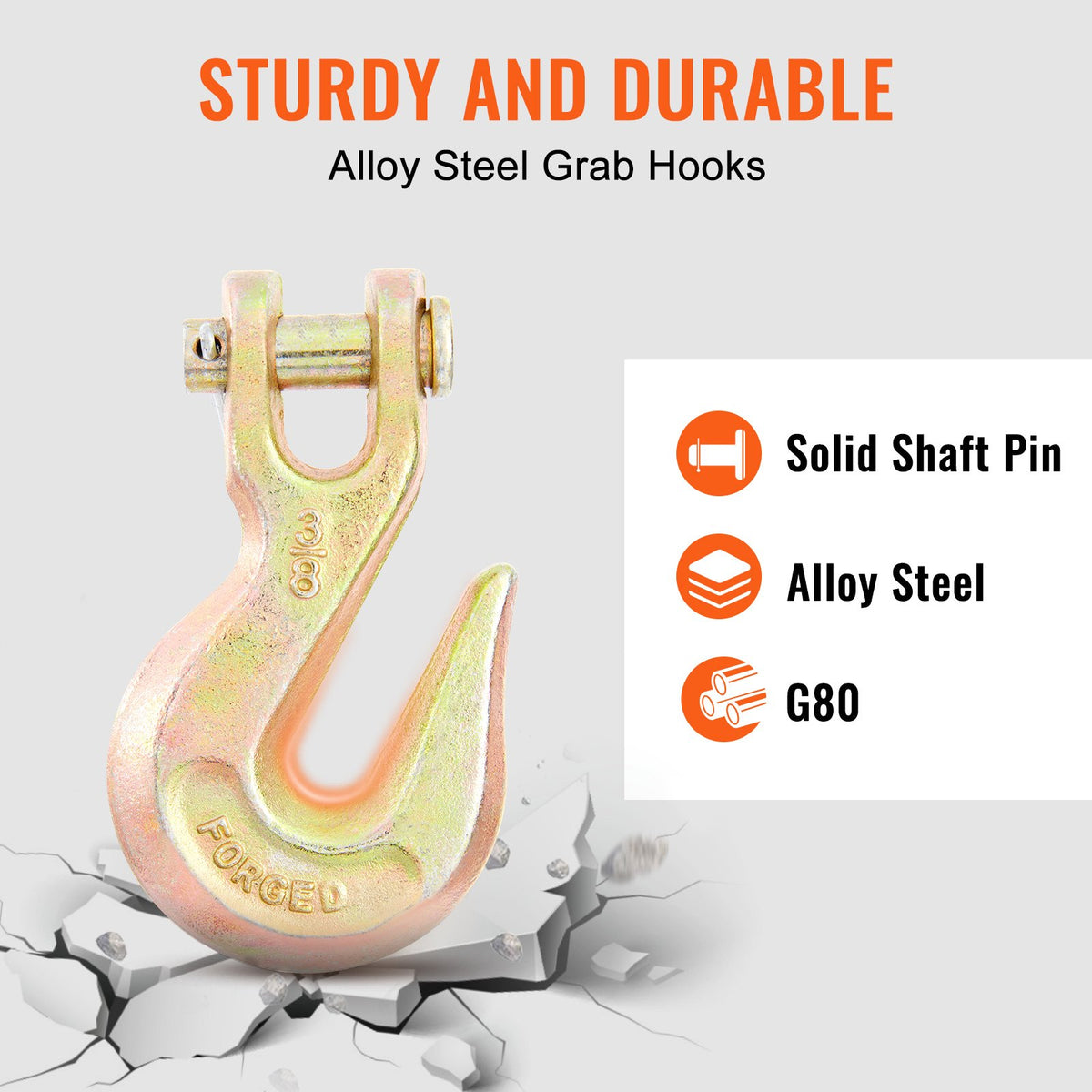 VEVOR Transport Binder Chain, 220 kg Working Load Limit, 3/8'' x 20' G80 Tow Chain Tie Down with Grab Hooks, DOT Certified, Galvanized Coating Manganese Steel for Dock Factory Construction Site