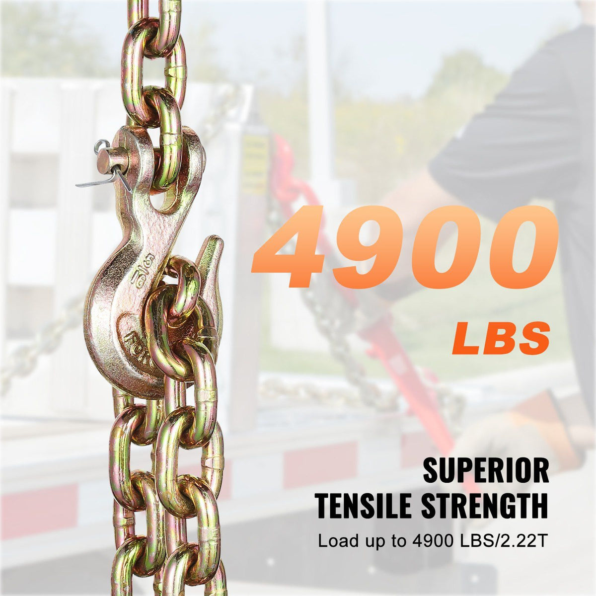G80 Transport Binder Chain, 8 mm x 316 cm 2-Pack Tow Chain with Clevis Grab Hooks, 2.22T Safe Working Load, Heavy Duty Logging Chain for Transporting Towing Truck Tie Down Binding Equipment