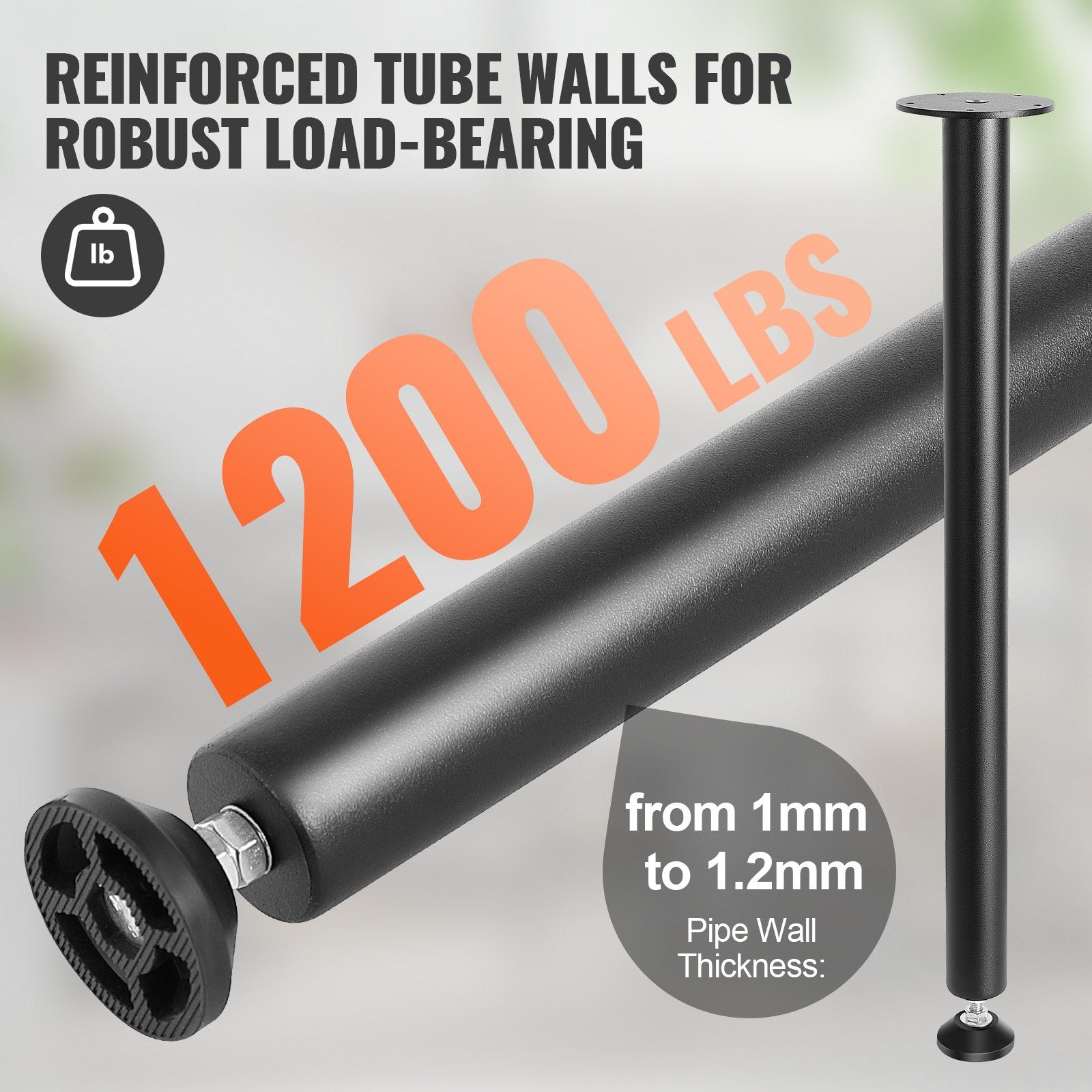 VEVOR 711.2MM Adjustable Desk Legs, Reinforced Steel Office Table Furniture legs Set of 4 for DIY, 544.3KG Load Capacity Heavy Duty Desk Legs, Quick Instalation Legs with Adjustable Foot Cup Black