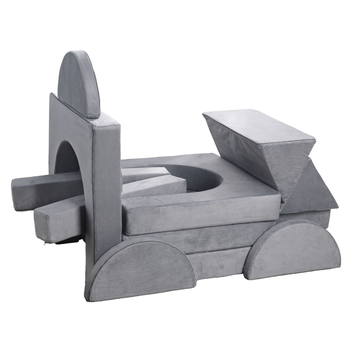 VEVOR Modular Kids Play Couch, Sectional Toddler Sofa with Armrests, 28D Sponge & Short Pile, Convertible Kids Modular Couch DIY Creative Combination for Playroom, Bedroom, Living Room, 14 Pcs, Gray