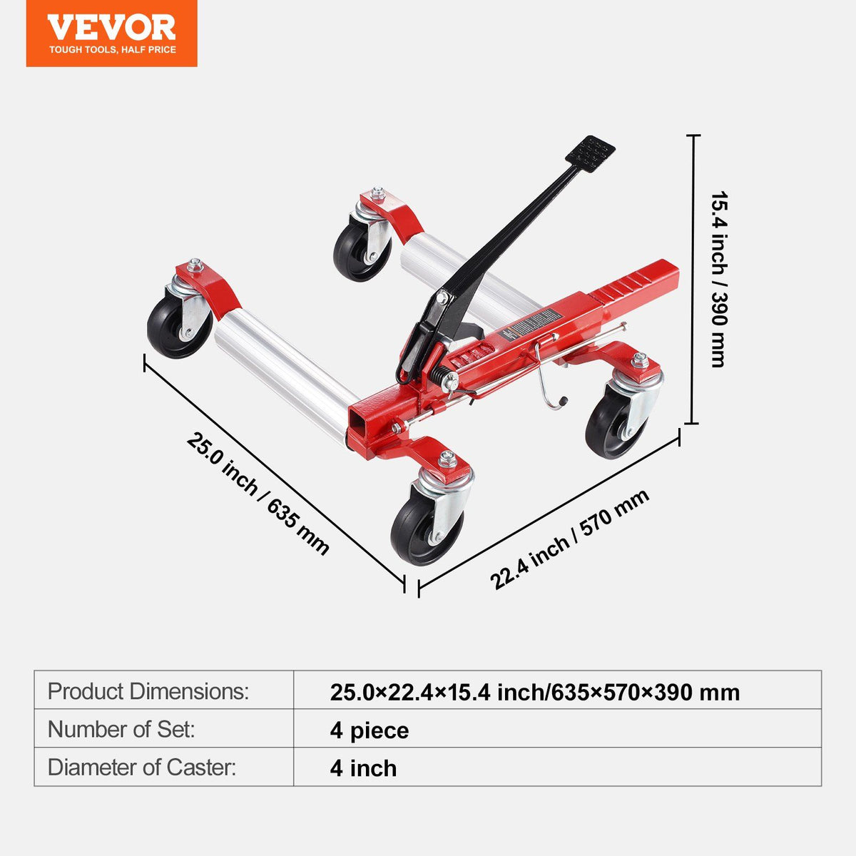 Wheel Dolly, Max Capacity 1500 Lbs Car Dolly, Car Jack Dolly Lifter with 360° Rotatable Wheels, Heavy Duty Vehicle Positioning Ratchet Tire Jack, for Vehicle Car Auto Repair Moving, Set of 4
