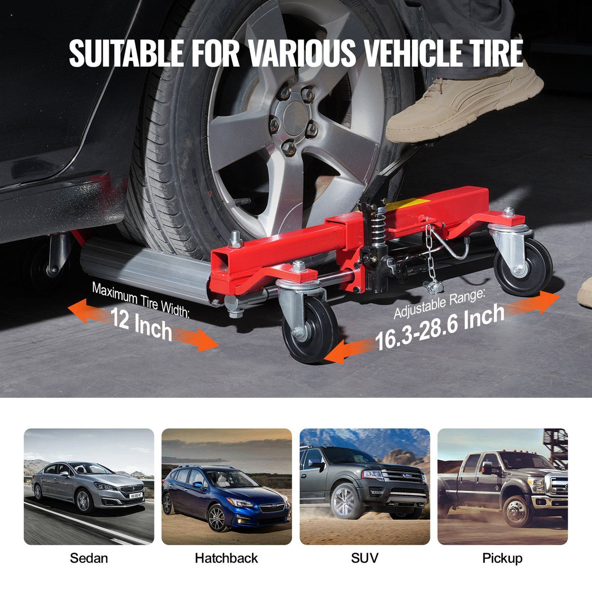 Wheel Dolly, Max Capacity 1500 Lbs Car Dolly, Car Jack Dolly Lifter with 360° Rotatable Wheels, Heavy Duty Vehicle Positioning Hydraulic Tire Jack, for Vehicle Car Auto Repair Moving, Set of 4