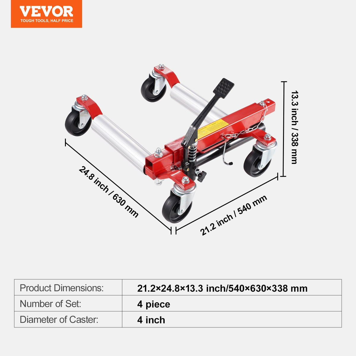 Wheel Dolly, Max Capacity 1500 Lbs Car Dolly, Car Jack Dolly Lifter with 360° Rotatable Wheels, Heavy Duty Vehicle Positioning Hydraulic Tire Jack, for Vehicle Car Auto Repair Moving, Set of 4
