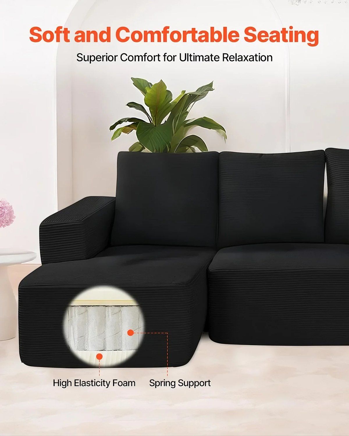 Modular Sectional Sofa, L Shaped Modular Sofa with Chaise, Cloud Sectional Couch with High Rebound Sponge and Density, Upholstered Corduroy Couch with Cushion for Living Room, Bedroom, Black