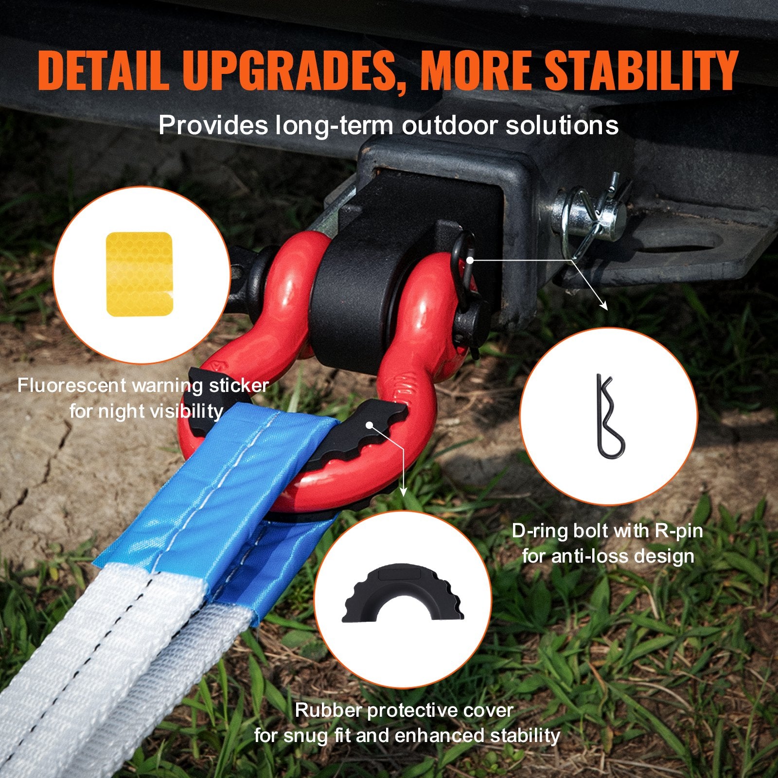 VEVOR Shackle Hitch Receiver, Fits 50 mm Receivers, 20 Tons Breaking Strength, D Ring Shackle with Trailer Hitch Lock Pin, Heavy Duty Towing Accessories for Trucks, Jeeps, Off-Road Vehicle Recovery