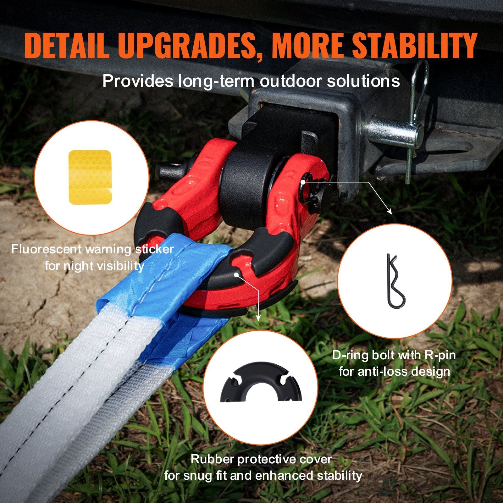 Shackle Hitch Receiver, Fits 50 mm Receivers, 29.9 Tons Breaking Strength, D Ring Shackle with Trailer Hitch Lock Pin, Heavy Duty Towing Accessories for Trucks, Jeeps, Off-Road Vehicle Recovery