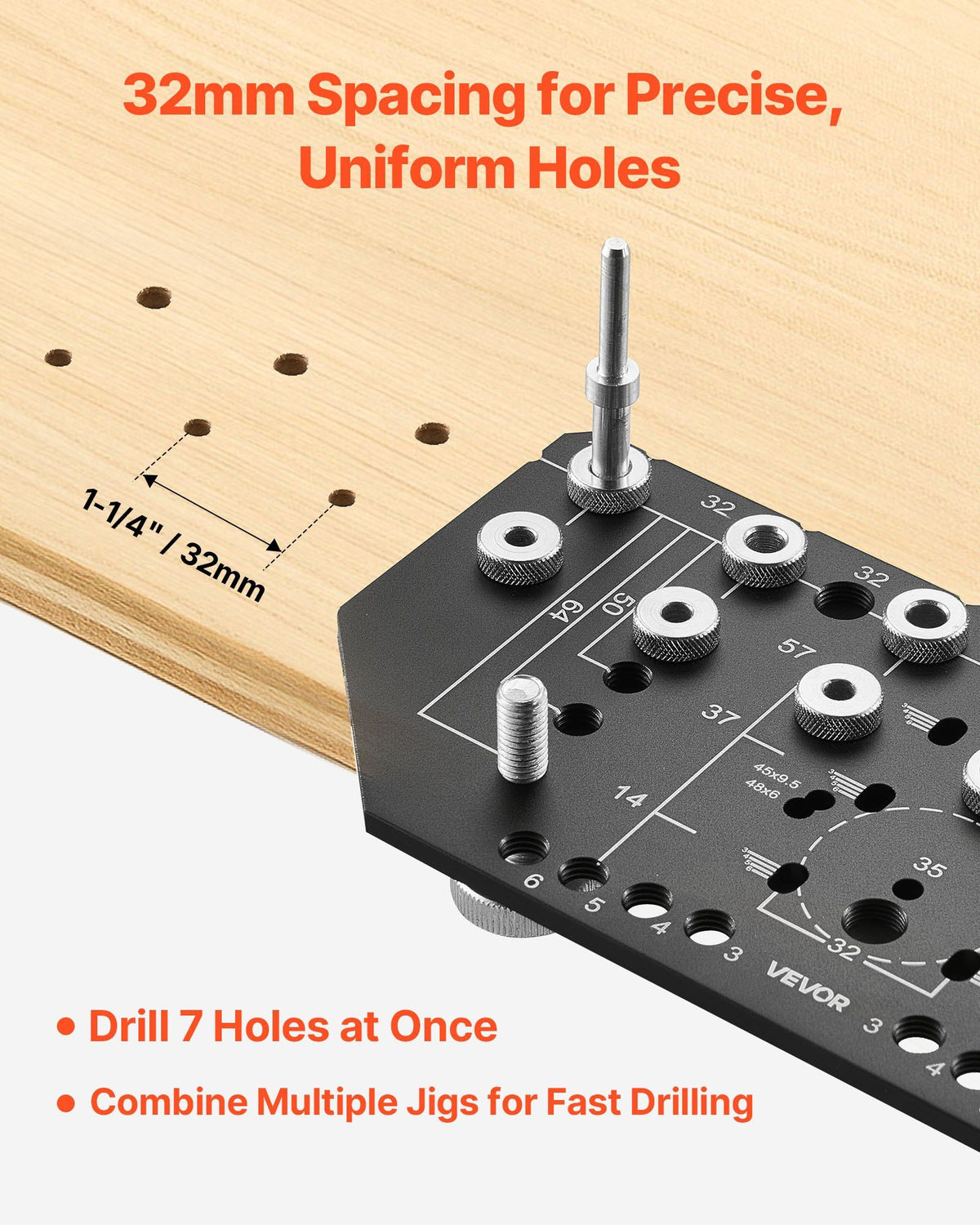 Shelf Pin Jig and Hinge Jig Two-in-One, Aluminum Alloy Cabinet Hardware Hole Drilling Template with 6.4 and 4.8 mm Drill Bits, for Cabinet Doors Bookshelves Wardrobes Woodworking and DIY