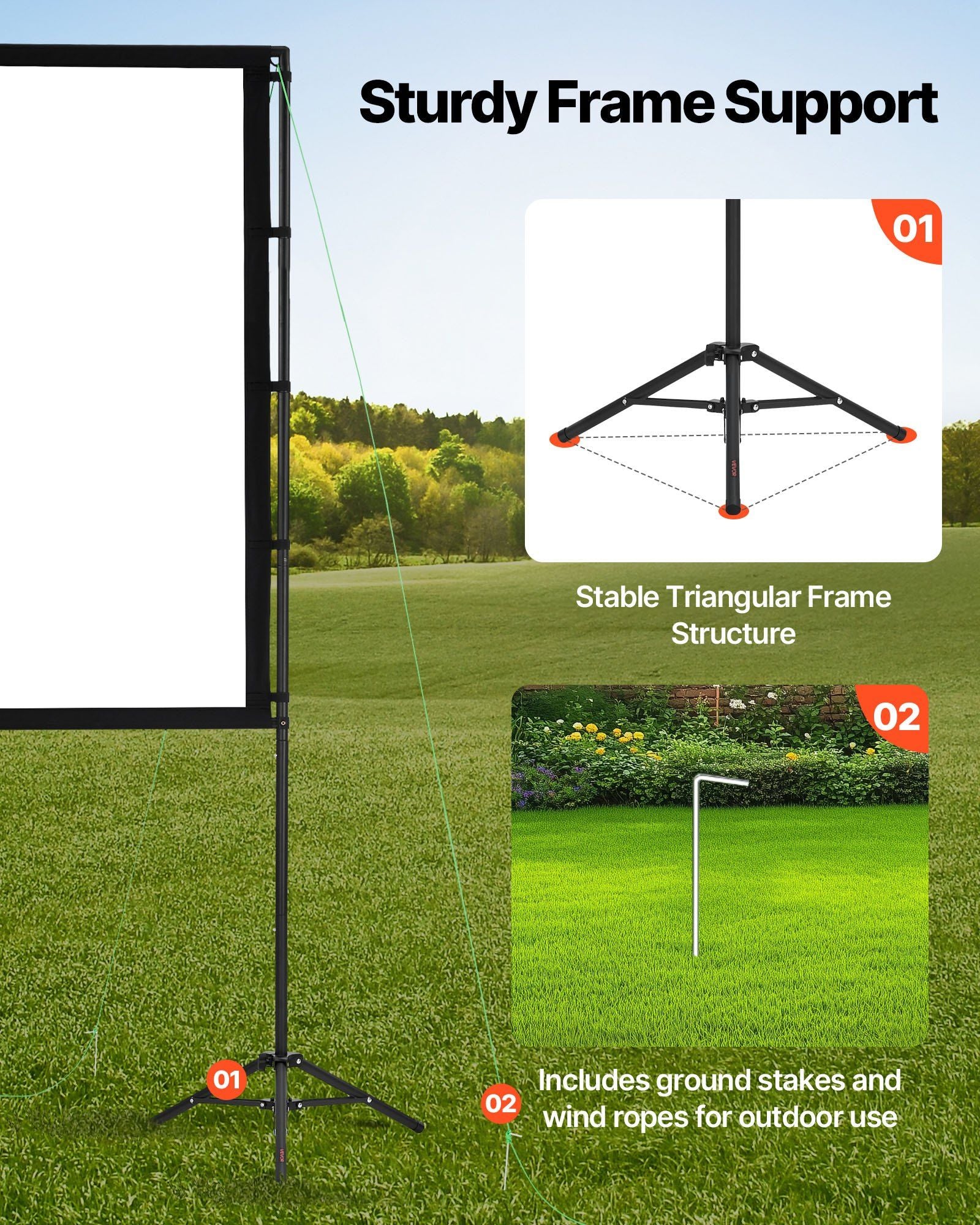 Projector Screen with Stand, 100 Inch 160° Wide Angle Indoor Outdoor Projection Screen, 16:9 4K HD Wrinkleless Portable Dual-Tripod Screens with Carry Bag, for Movie Home Theater Presentation