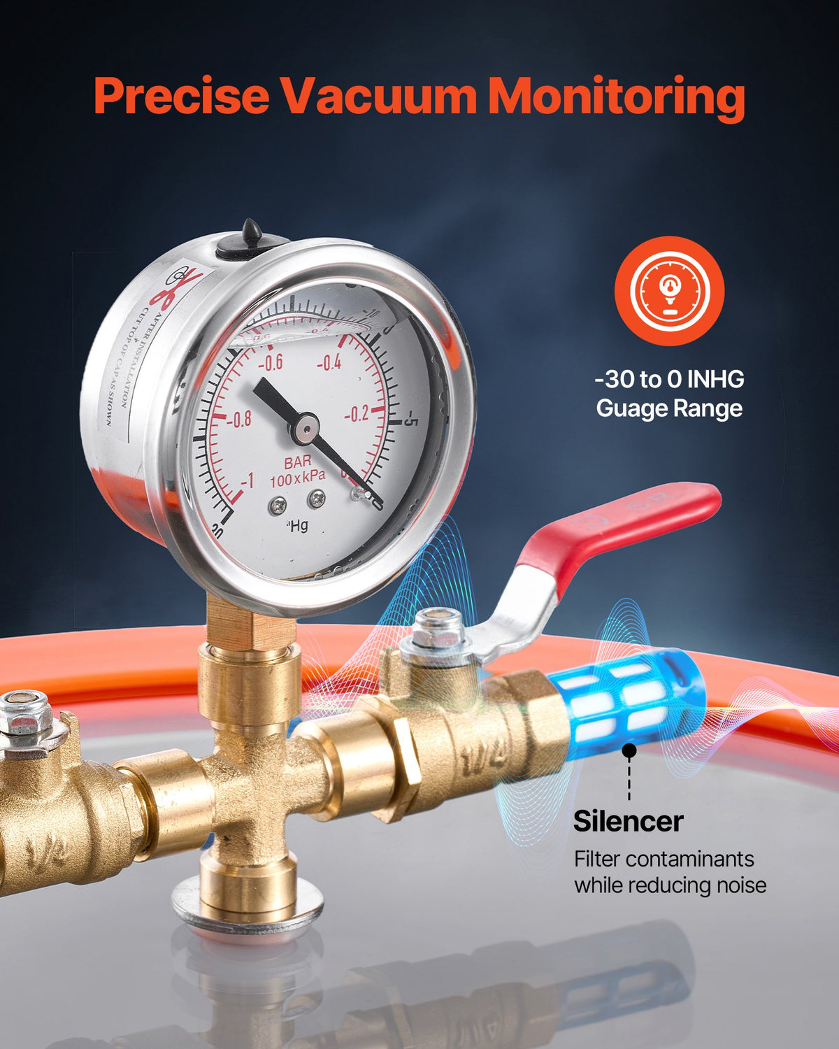 VEVOR 11.36 L Vacuum Chamber with Pump, 3.5 CFM 99 L/min, Single Stage Vacuum Pump, Stainless Steel Degassing Chamber Kit, Tempered Glass Lid, 1.5 m Hose, for Stabilizing Wood Degassing Silicone Resin