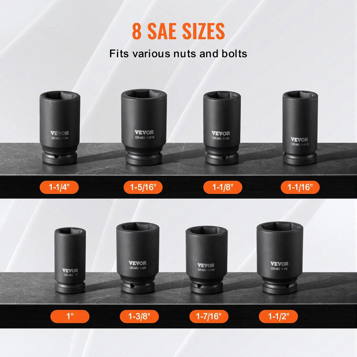 Axle Nut Impact Socket Set, 3/4" Drive Deep 6-Point 8-Piece SAE Spindle Nut Socket Set, CR-MO Heat Treated Large Socket Set with Storage Case, for Auto Repair, Removing or Installing Axle Nuts
