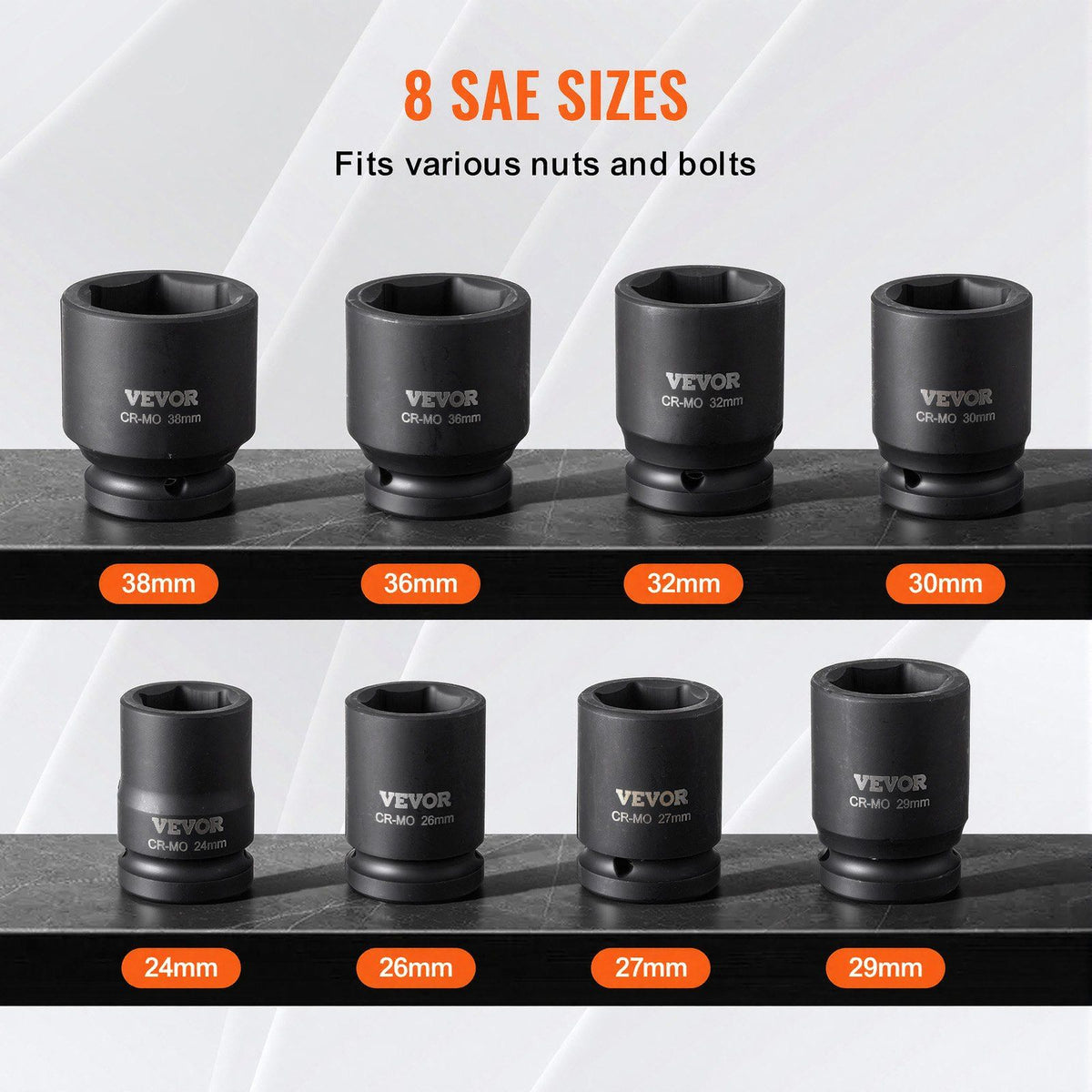 Axle Nut Impact Socket Set, 3/4" Drive 6-Point 8-Piece Metric Spindle Nut Socket Set, CR-MO Heat Treated Large Socket Set with Storage Case, for Auto Repair, Removing or Installing Axle Nuts