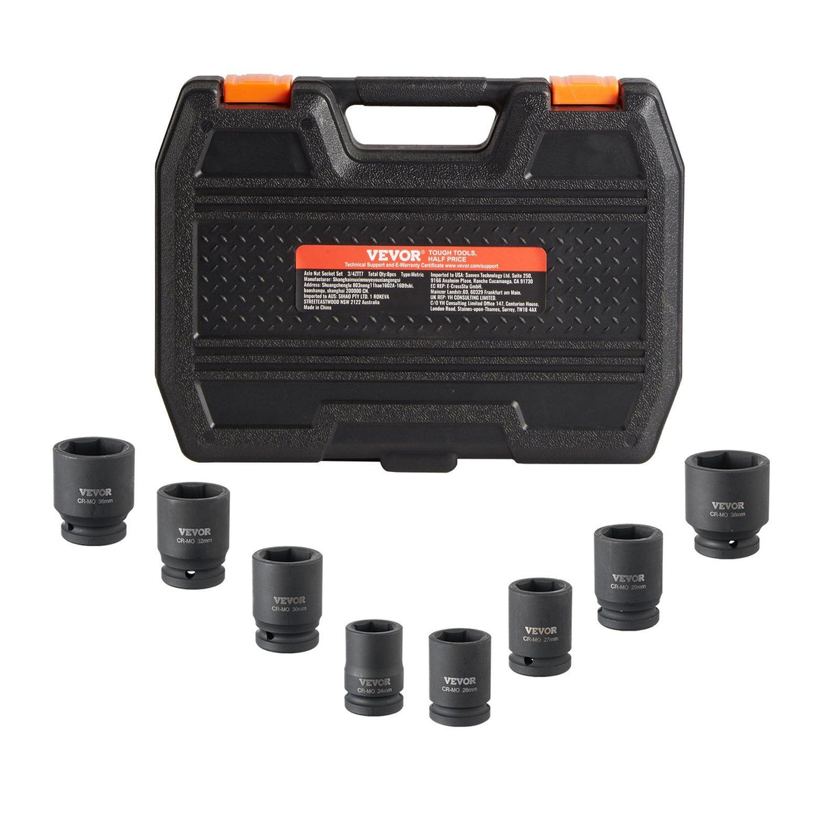 Axle Nut Impact Socket Set, 3/4" Drive 6-Point 8-Piece Metric Spindle Nut Socket Set, CR-MO Heat Treated Large Socket Set with Storage Case, for Auto Repair, Removing or Installing Axle Nuts
