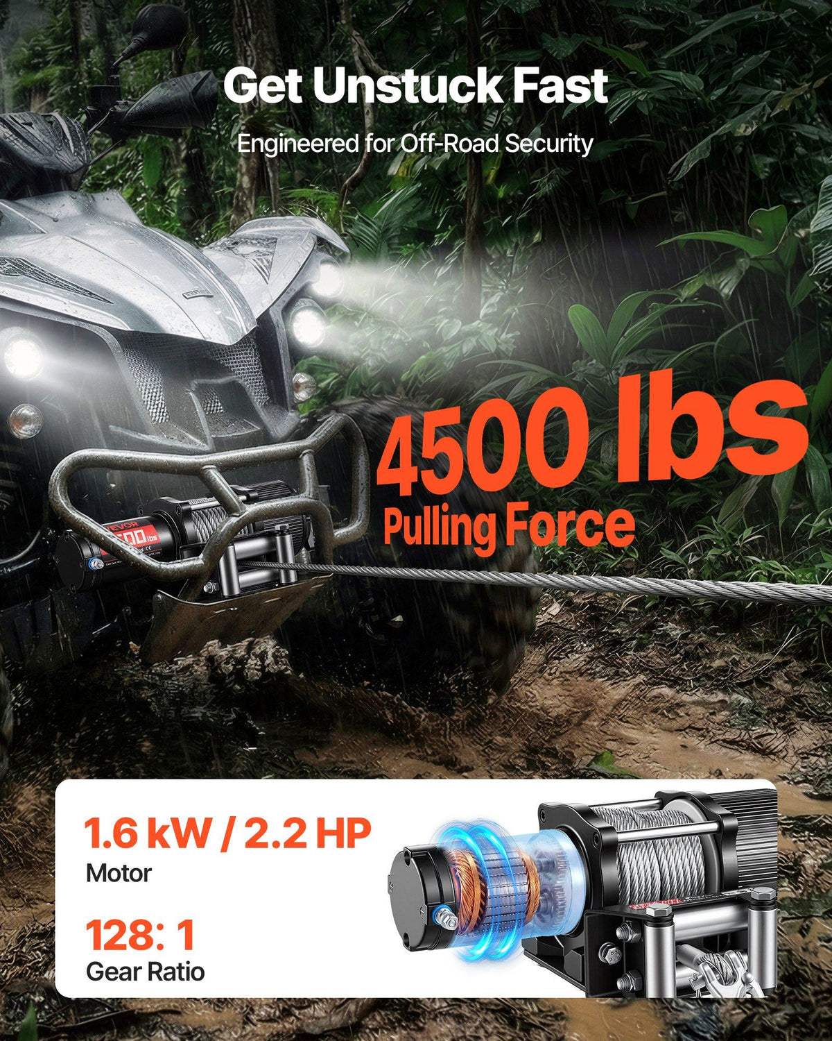 2041 kg Electric Winch, 12V DC ATV/UTV Winch with Φ6 mm x 12 m Steel Wire Rope, Wireless & Wired Remote Control, IP54 Waterproof, Roller Fairlead Mount Plate for Towing ATV UTV Off-Road