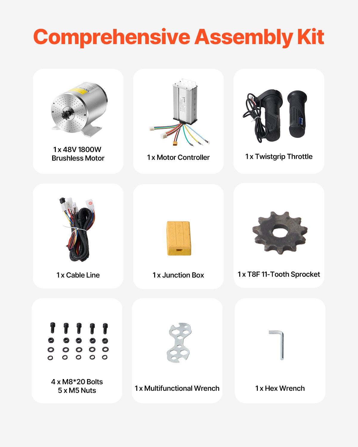 VEVOR 1800W Electric Brushless DC Motor Kit - 48V 4500rpm Motor with Upgraded Speed Controller, Throttle Grip Kit for Go Karts E-Bike Motorcycle Scooter