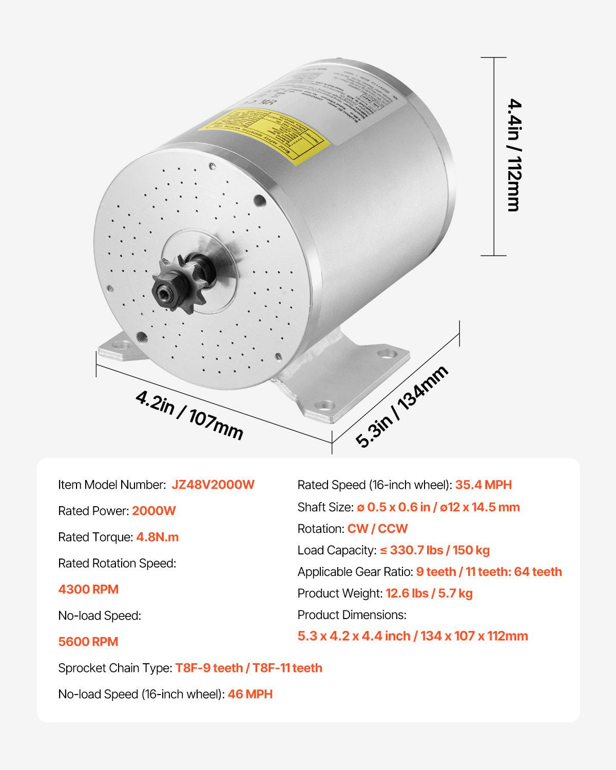 VEVOR 2000W Electric Brushless DC Motor Kit - 48V 4300rpm Motor with Upgraded Speed Controller and Throttle Grip Kit for Go Karts E-Bike Motorcycle Scooter DIY