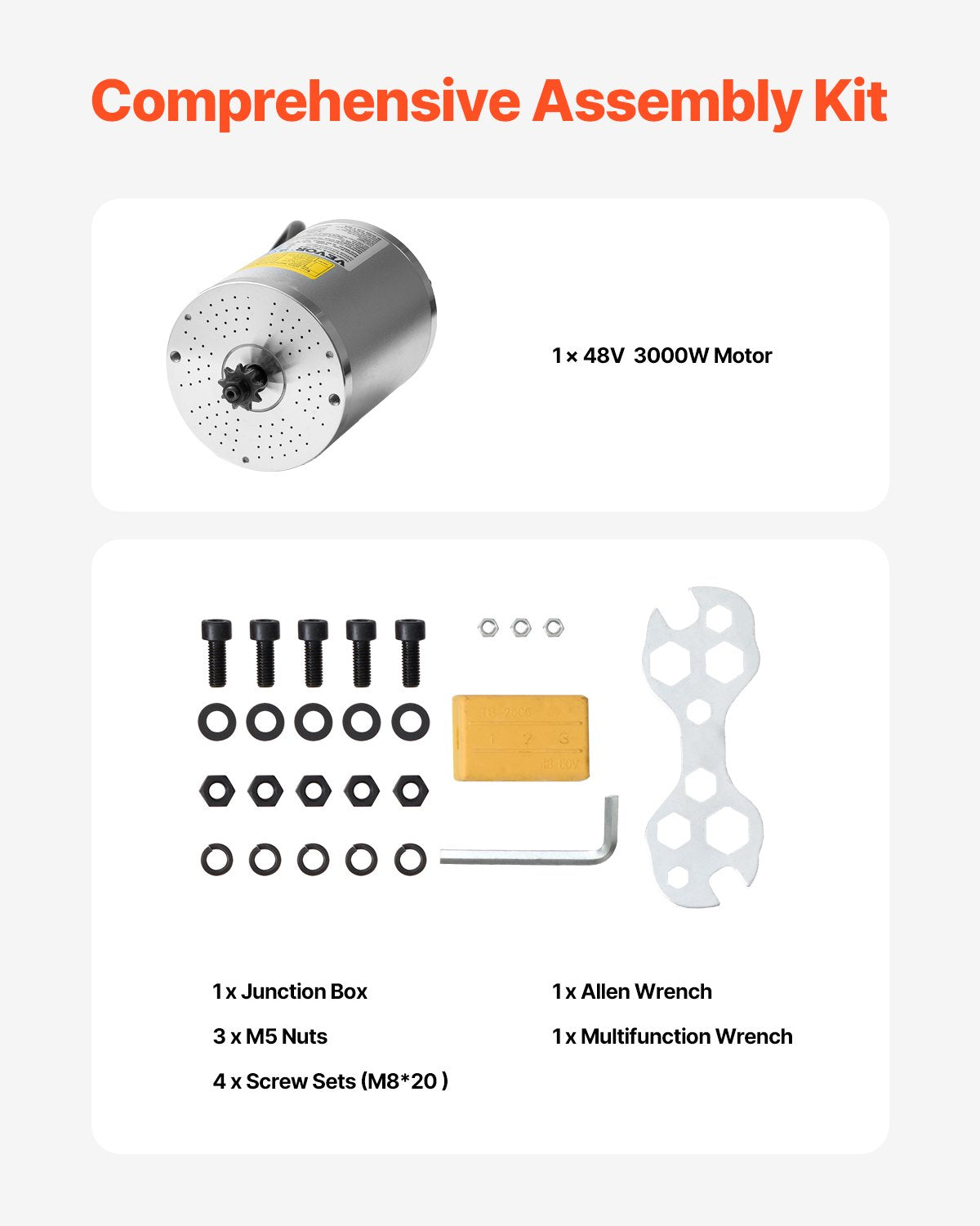 VEVOR 3000W Electric Brushless DC Motor Kit - 72V 4900rpm Motor with Upgraded Speed Controller for Go Karts E-Bike Motorcycle Scooter