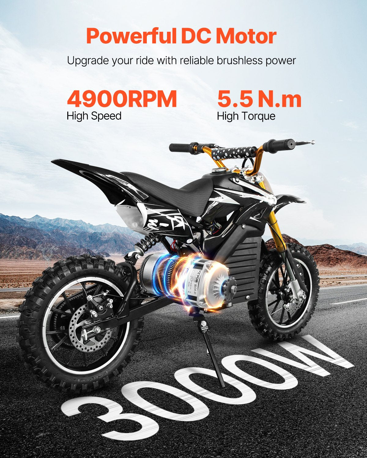 VEVOR 3000W Electric Brushless DC Motor, 72V 4900rpm Go Kart Electric Motor, Electric Dirt Bike Motor Engine for E-Bike Motorcycle Scooter DIY