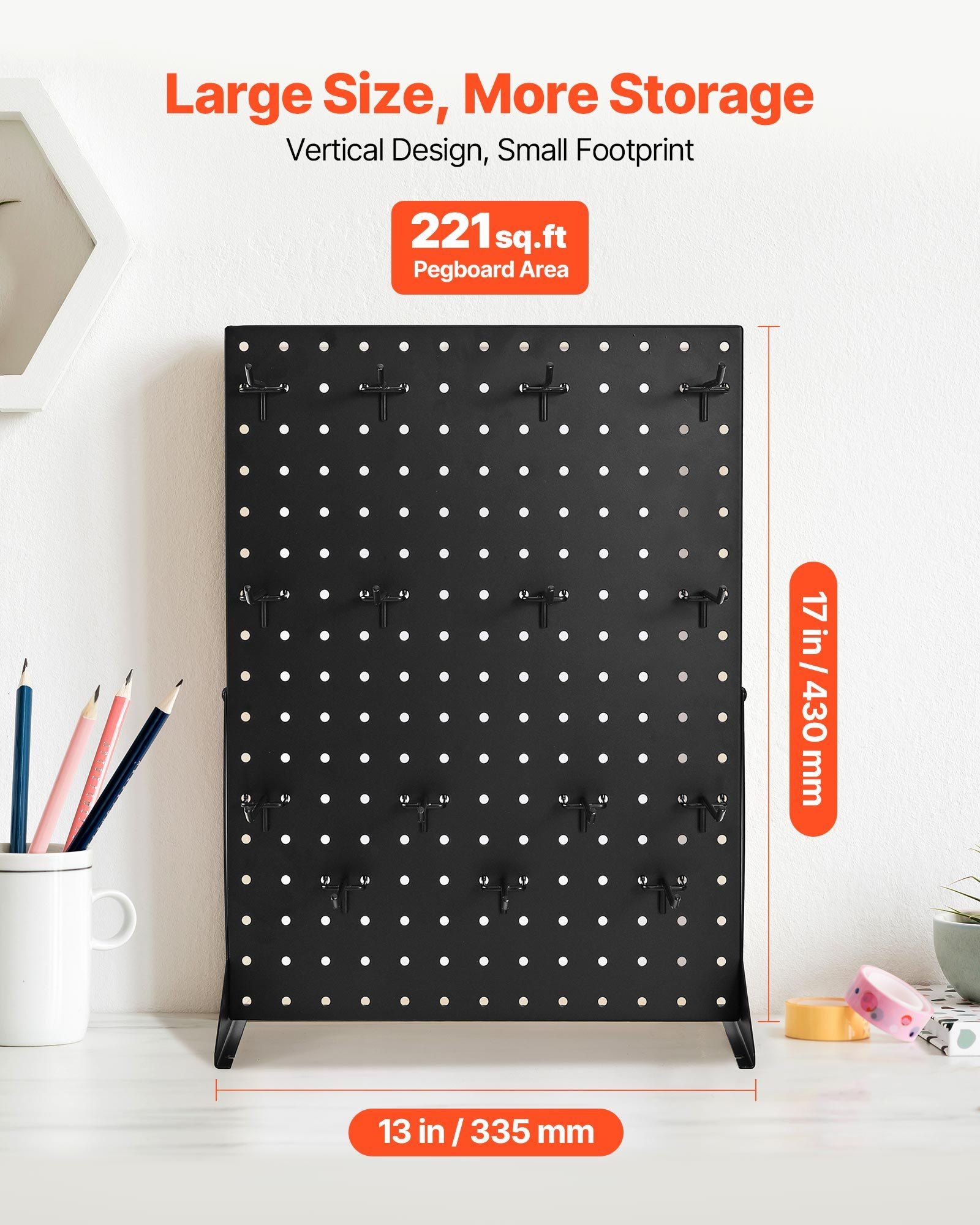 Pegboard Display Stand, 43 x 33 cm Tabletop Pegboard Display Stand with 15 Hooks, Thickened Cold-Rolled Steel Peg Board Panel for Grocery, Retail Store and Jewelry Shop, Black (1 PCS)