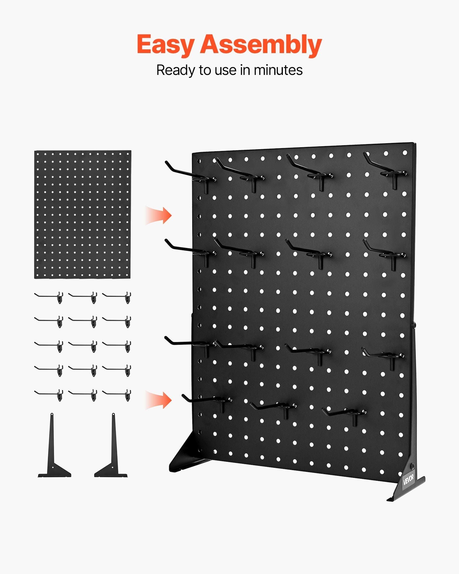 Pegboard Display Stand, 43 x 33 cm Tabletop Pegboard Display Stand with 15 Hooks, Thickened Cold-Rolled Steel Peg Board Panel for Grocery, Retail Store and Jewelry Shop, Black (1 PCS)