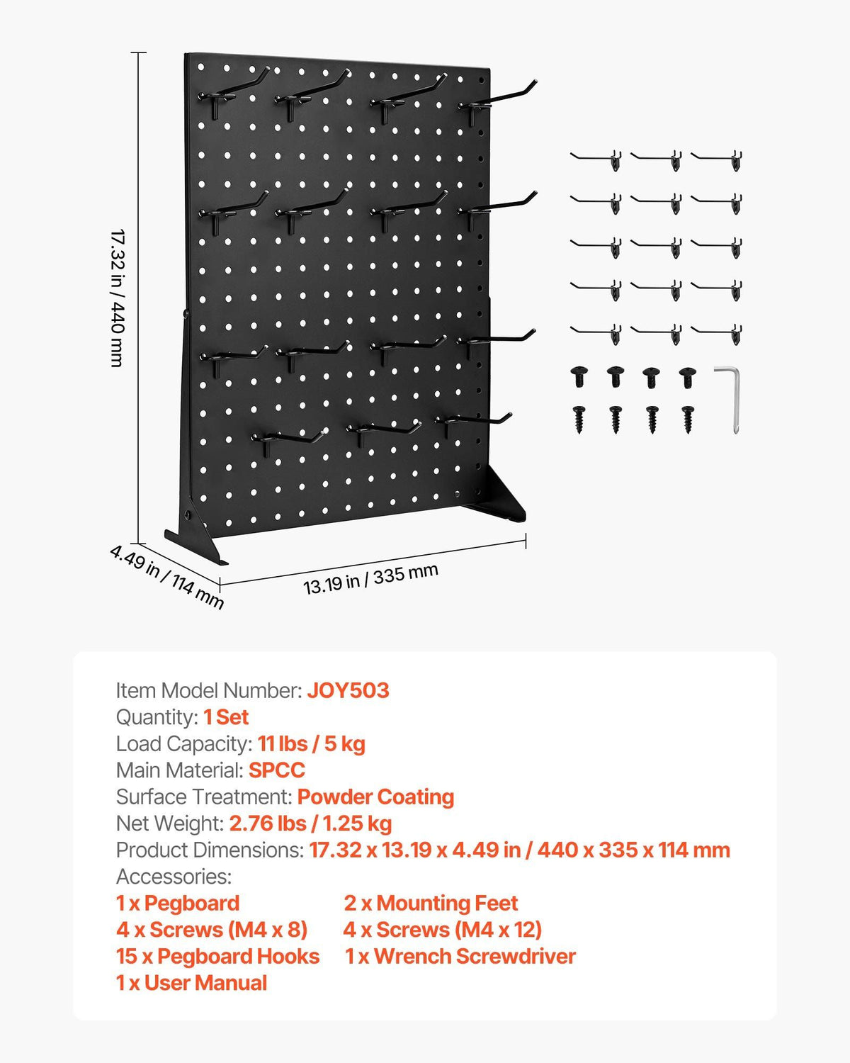 Pegboard Display Stand, 43 x 33 cm Tabletop Pegboard Display Stand with 15 Hooks, Thickened Cold-Rolled Steel Peg Board Panel for Grocery, Retail Store and Jewelry Shop, Black (1 PCS)