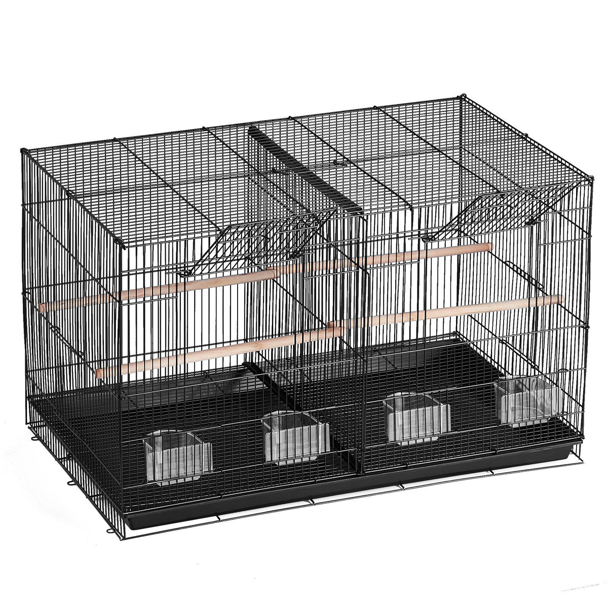 Bird Cage, 18 in, Small Parakeet Cage with Divider, Sturdy Metal Bird Flight Cage, Travel Birdcage with 5 Perches &amp; 4 Feeding Cups, Parrot Cage for Canaries Lovebirds Cockatiels Budgie, Black