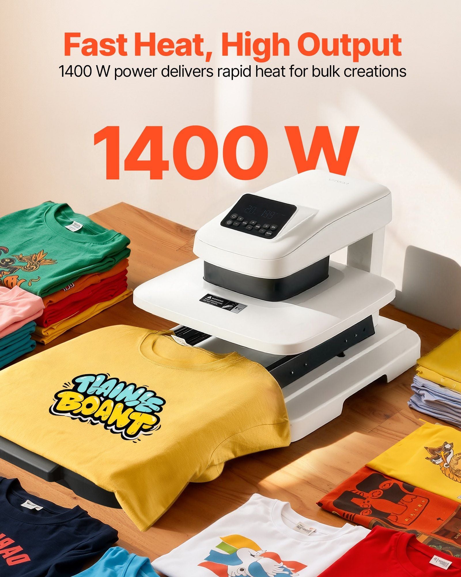 Auto Heat Press Machine, 38 x 38 cm, T-Shirt Press Machine with Auto Release and Adjustable Pressure, Digital Display, Rapid Heating, for Sublimation, Vinyl, Heat Transfer Projects, White