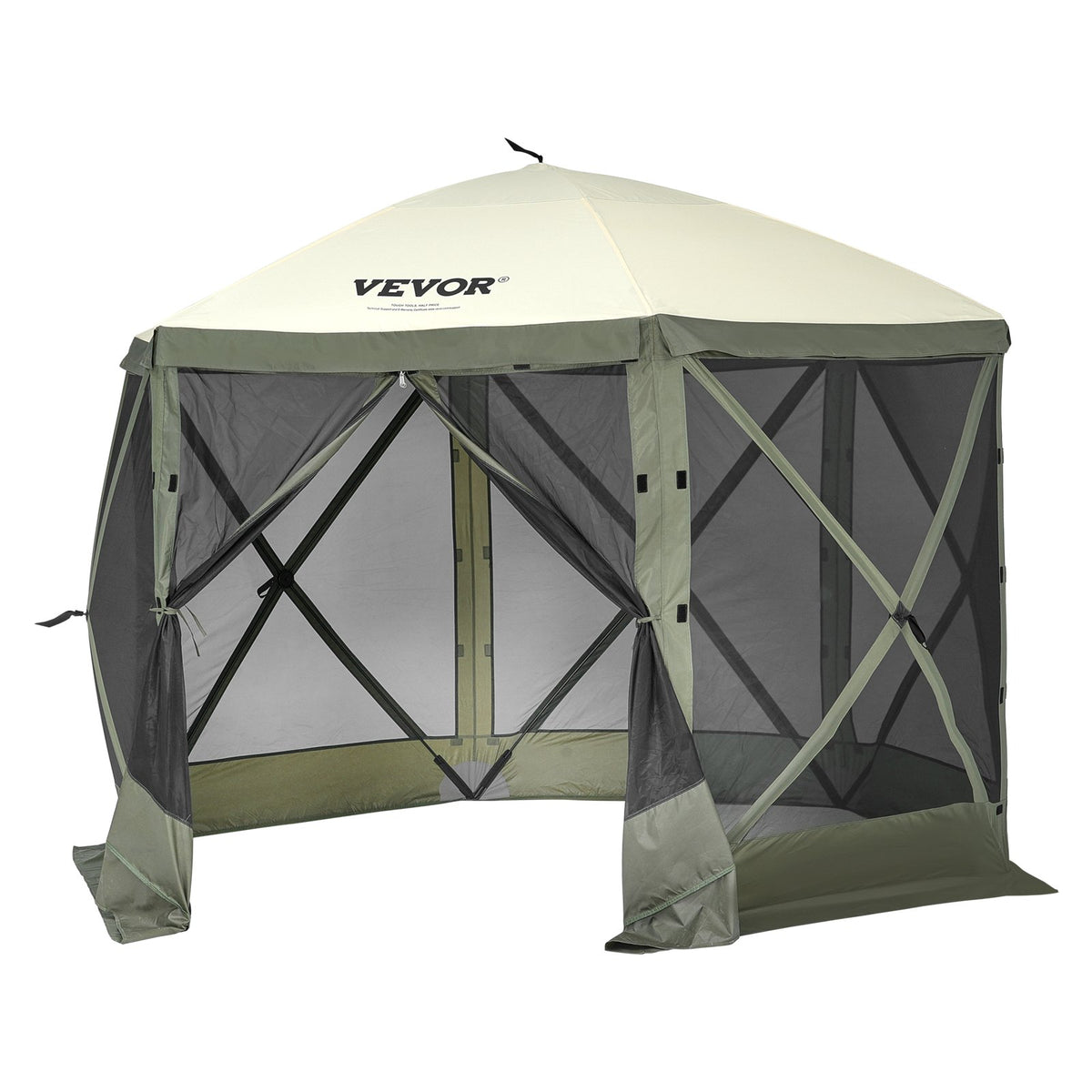 VEVOR Pop Up Gazebo Tent, Pop-Up Screen Tent 6 Sided Canopy Sun Shelter with 6 Removable Privacy Wind Cloths &amp; Mesh Windows, 10x10FT Quick Set Screen Tent with Mosquito Netting, Army Green