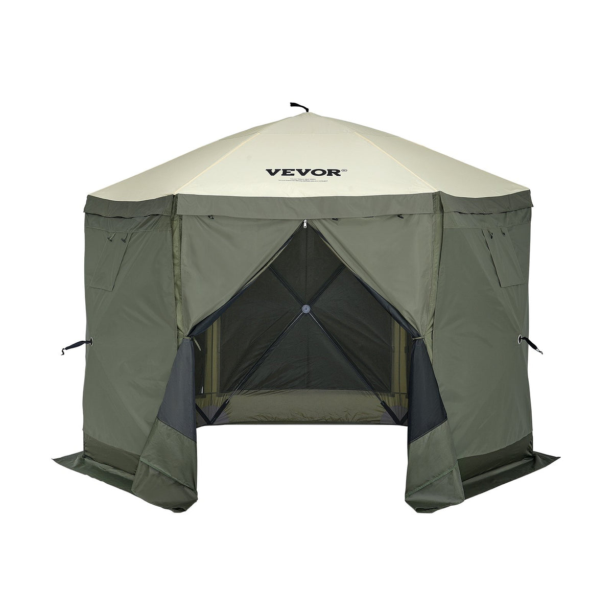 VEVOR Pop Up Gazebo Tent, Pop-Up Screen Tent 6 Sided Canopy Sun Shelter with 6 Removable Privacy Wind Cloths & Mesh Windows, 10x10FT Quick Set Screen Tent with Mosquito Netting, Army Green