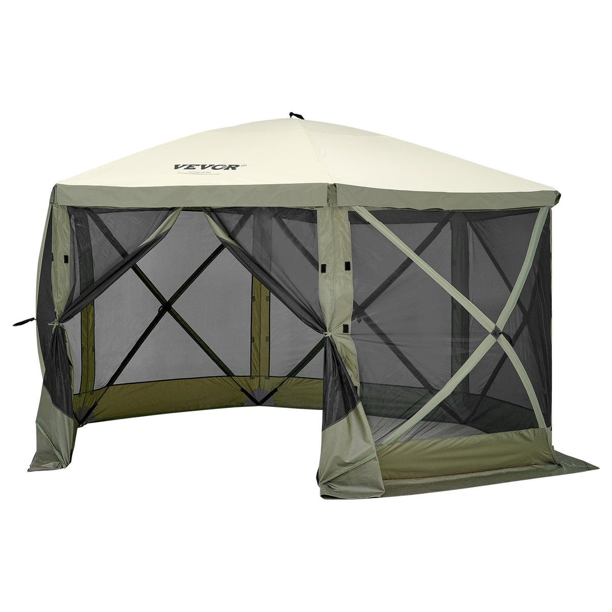 VEVOR Pop Up Gazebo Tent, Pop-Up Screen Tent 6 Sided Canopy Sun Shelter with 6 Removable Privacy Wind Cloths &amp; Mesh Windows, 12x12FT Quick Set Screen Tent with Mosquito Netting, Army Green