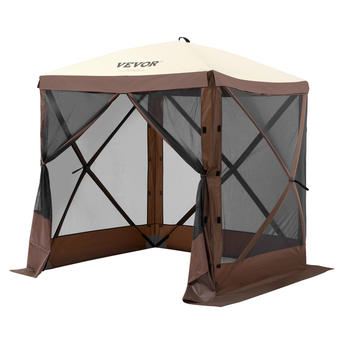 VEVOR Pop Up Gazebo Tent, Pop-Up Screen Tent 4 Sided Canopy Sun Shelter with 4 Removable Privacy Wind Cloths &amp; Mesh Windows, 6x6FT Quick Set Screen Tent with Mosquito Netting, Brown