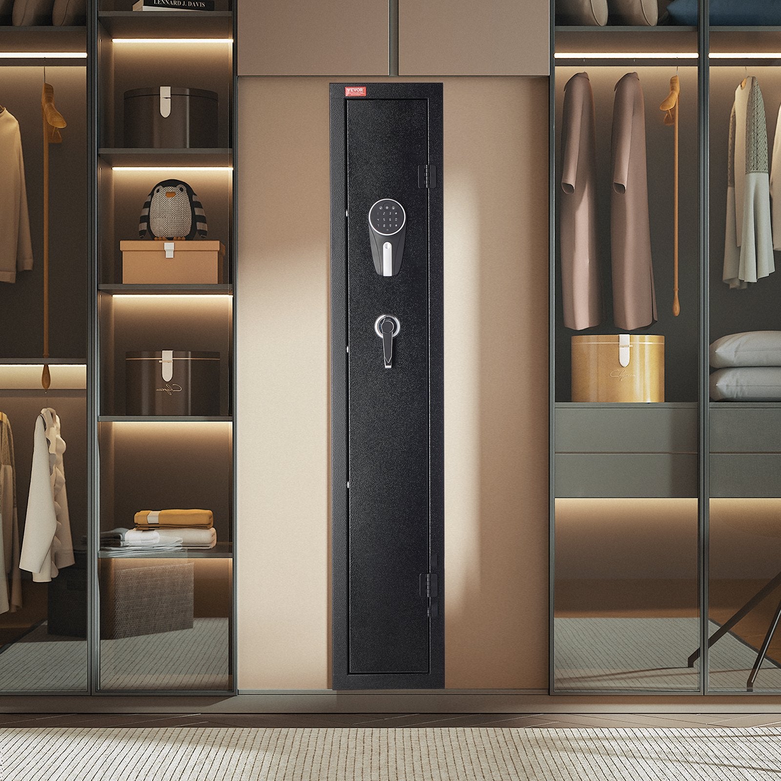 VEVOR Gun Safe, Heavy Duty Cold-Rolled Steel Fireproof Rifle Cabinet with Digital Keypad & Key, Large Long Gun Cabinet with Magazine and LED Lighting, Adjustable Racks for Rifles, Pistols, Shotgun