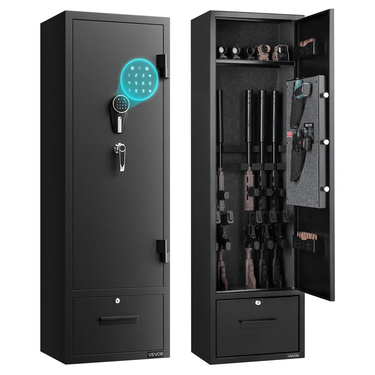 4 Gun Safe, Long Gun Cabinet for Rifles and Pistols, Quick Access Rifle Safe with 2 Ammo Slots, 2 Pistol Pockets &amp; 2 Adjustable Racks, Large Digital Cabinet with Key and Password Lock