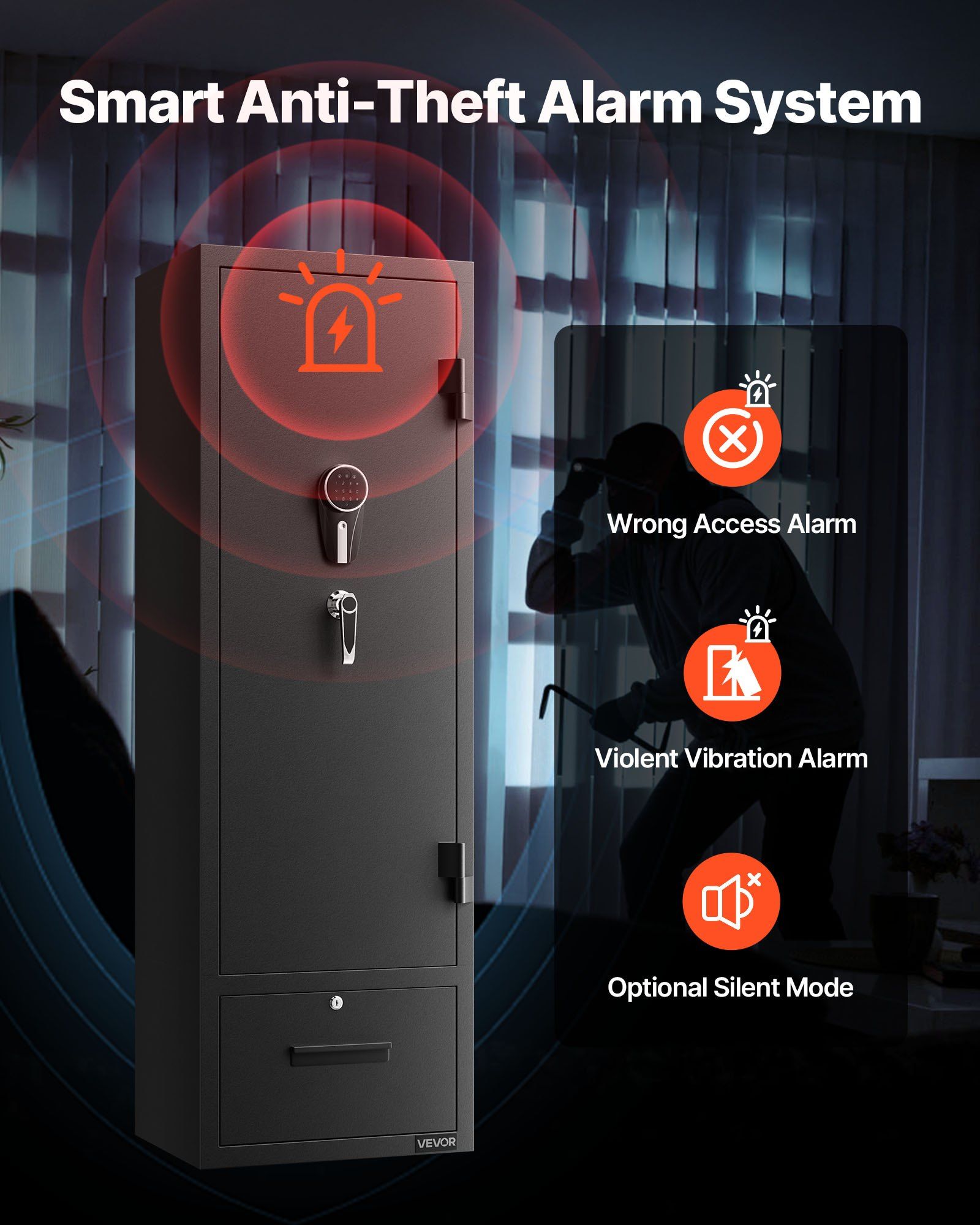 4 Gun Safe, Long Gun Cabinet for Rifles and Pistols, Quick Access Rifle Safe with 2 Ammo Slots, 2 Pistol Pockets & 2 Adjustable Racks, Large Digital Cabinet with Key and Password Lock