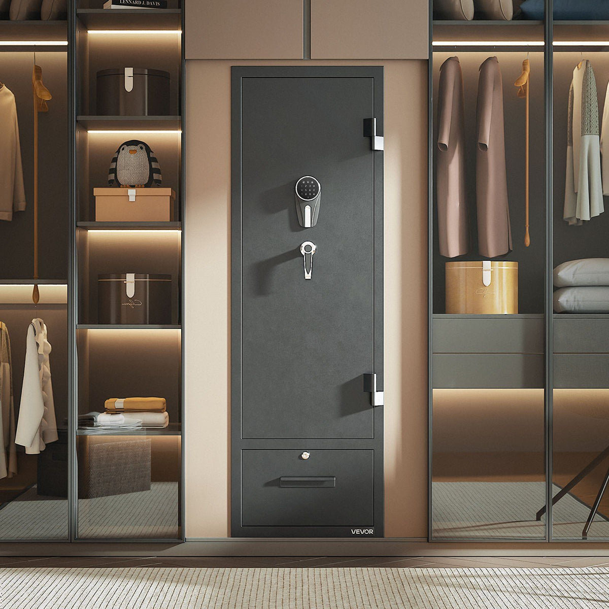 4 Gun Safe, Long Gun Cabinet for Rifles and Pistols, Quick Access Rifle Safe with 2 Ammo Slots, 2 Pistol Pockets & 2 Adjustable Racks, Large Digital Cabinet with Key and Password Lock