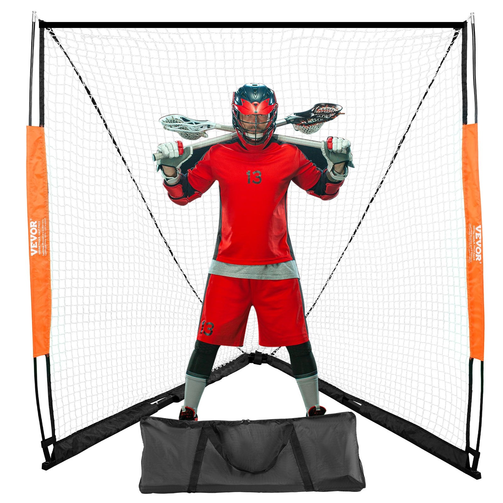 VEVOR Lacrosse Goal, 1.8mx1.8m Lacrosse Net, Portable Lacrosse Goal with Carry Bag, Fiberglass Rod Backyard Lacrosse Training Equipment, Easy Setup Collegiate Goal, Perfect for Youth Adult Training