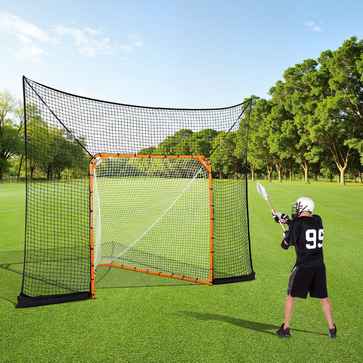 Hockey and Lacrosse Goal Backstop, 12x9 ft Lacrosse Net with Extended Coverage, Quick Easy Setup Complete Accessories Training Net, Backyard Lacrosse Equipment, for Youth Adult (NET ONLY)