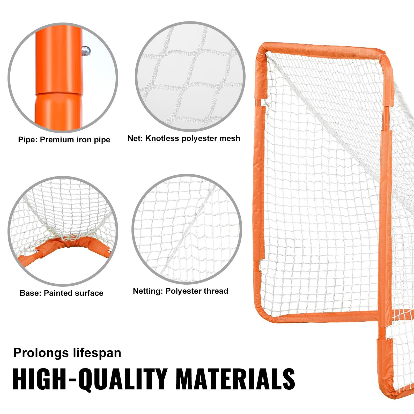 VEVOR Lacrosse Goal, 1.2 mx 1.2 m Small Kids Lacrosse Net, Folding Portable Lacrosse Goal with Carry Bag, Iron Frame Backyard Training Equipment, Quick & Easy Setup, Perfect for Youth Training, Orange