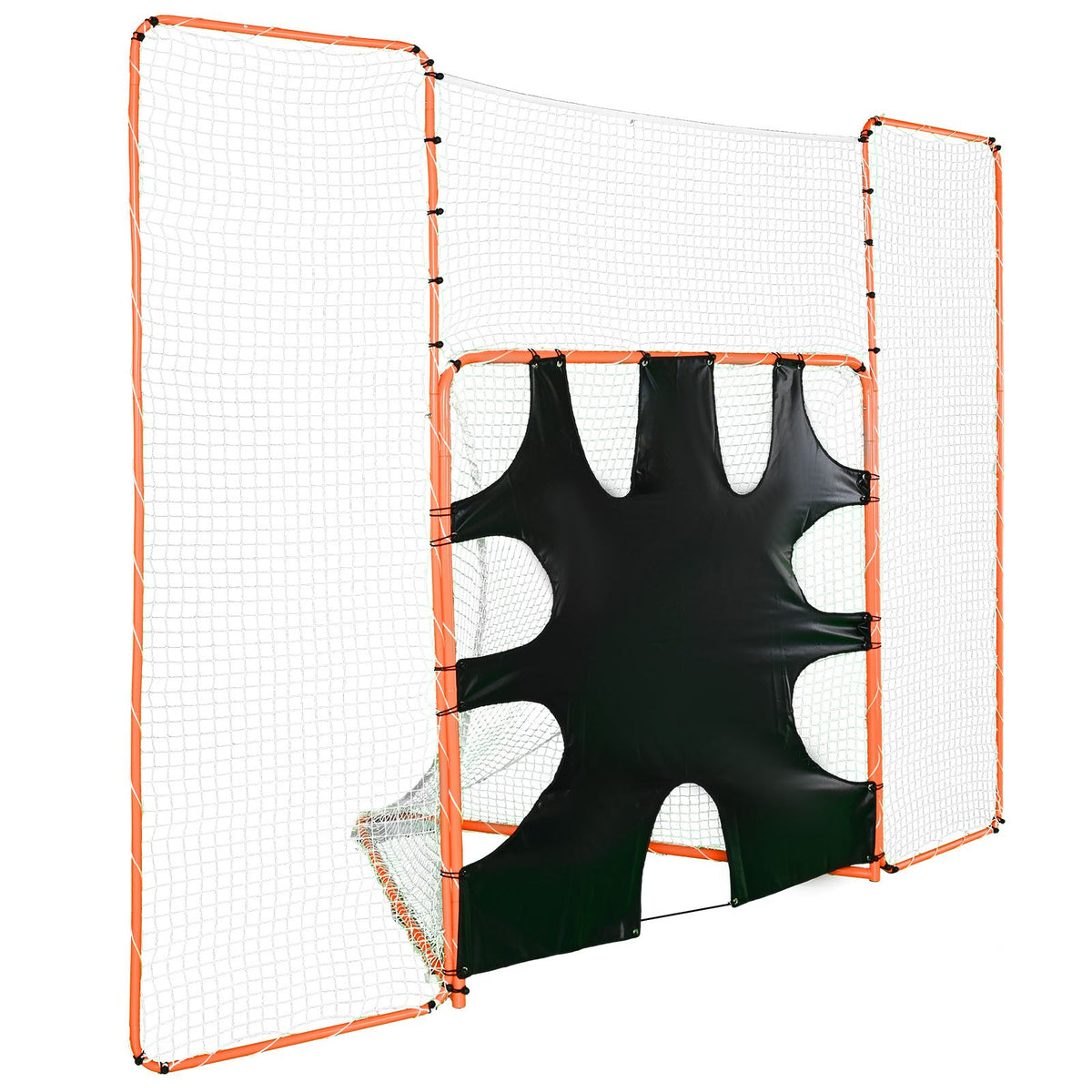 VEVOR 3-IN-1 Lacrosse Goal with Backstop and Target,3.7mx2.7m Lacrosse Net, Steel Frame Backyard Lacrosse Rebounder Equipment, Quick & Easy Setup Training Net, Perfect for Youth Adult Training, Orange